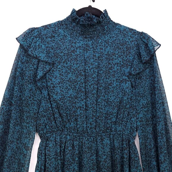 Spirit Of Grace Prairie Short Dress Long Sleeve Smocked Neck Medium Leopard - Picture 4 of 11